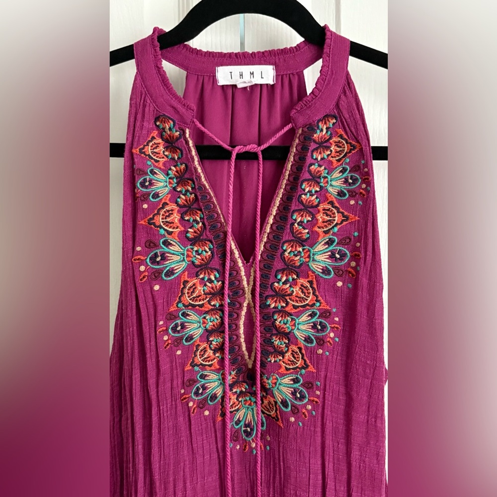 THML WOMENS DRESS, FUCHSIA, EMBROIDERED, sizelarge